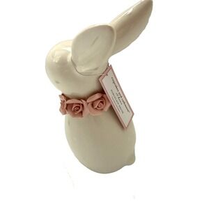 CUPCAKES AND CASHMERE Easter Bunny Figurine Pink Flowers Neck Coquette Bow NWT